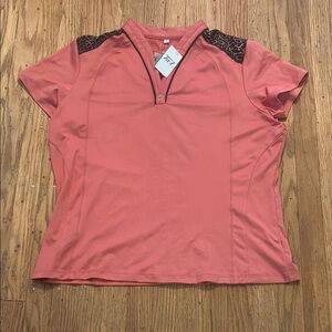 NWT Tail Activewear Short Sleeve Top Mandarin Neck Guava Coral XL